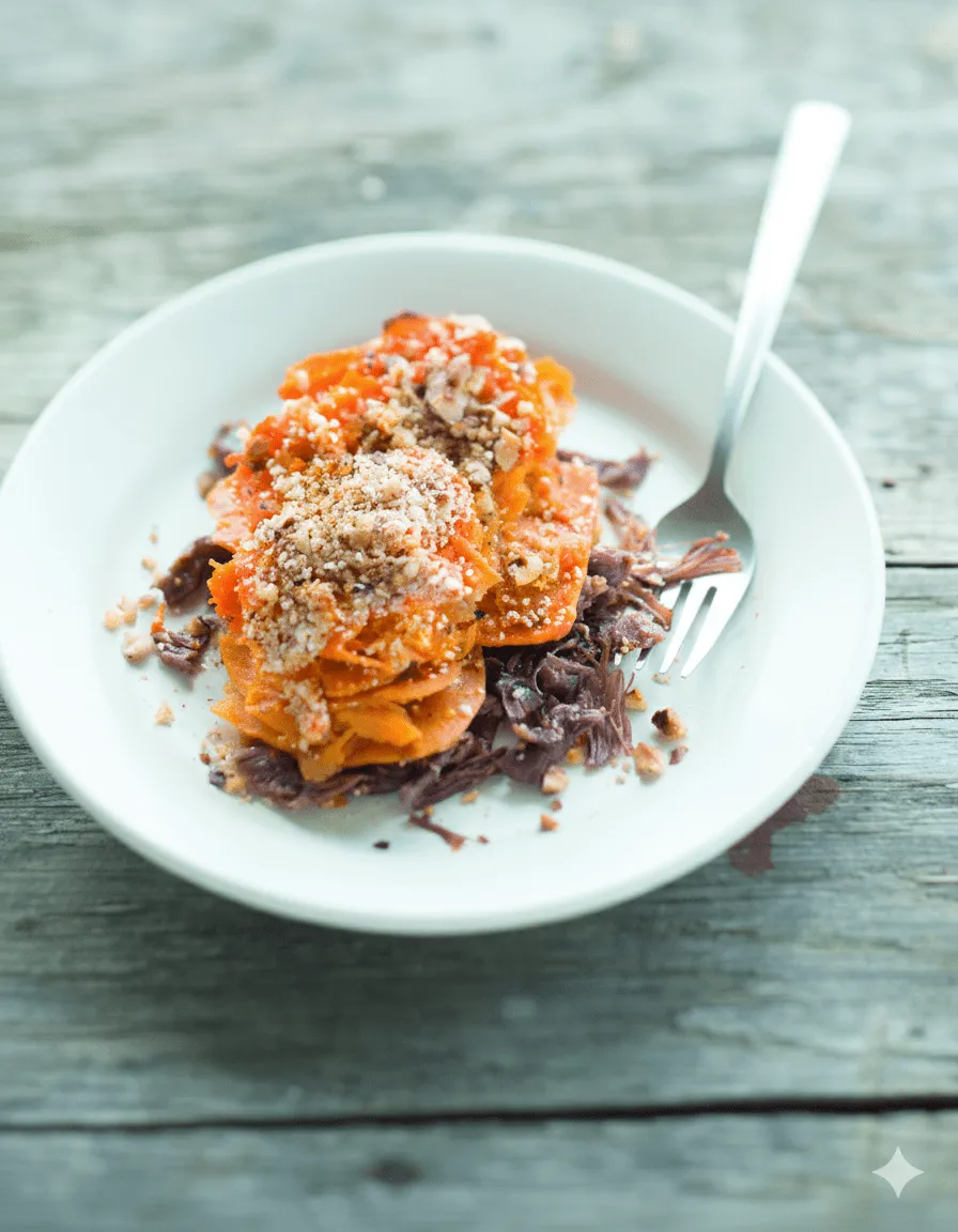 Sweet Potato and Duck Confit Gratin