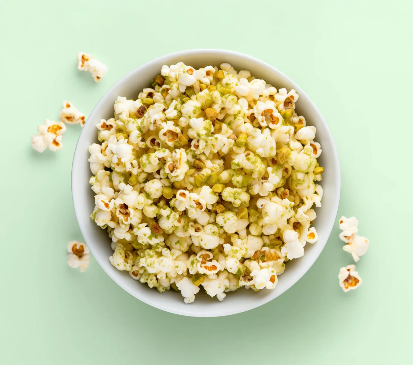 Popcorn al cioccolato bianco e pistacchi